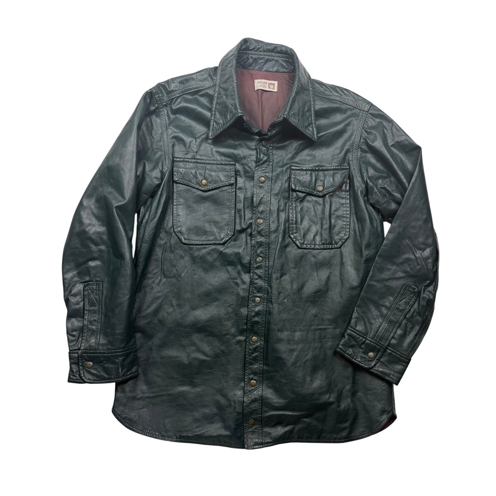 Vintage 70s Mark of the Lion Green Genuine Leather Shirt Jacket L